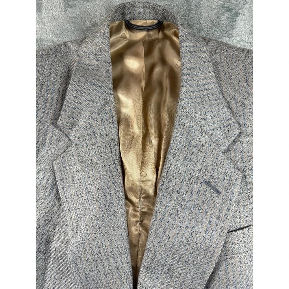 Vintage Christian Dior Monsieur Sport Coat Blazer Gray Blue Herringbone USA 44R